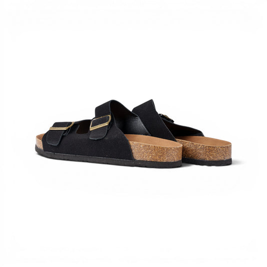 Birkenstock Arizona чёрные сланцы — пара, вид сзади сбоку | GAMEOVERSHOP
