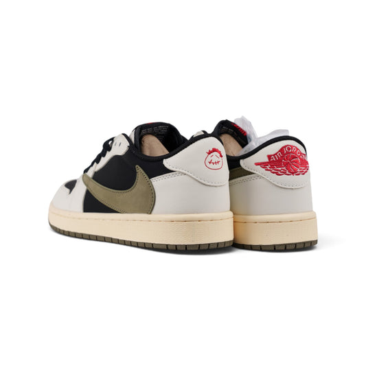 Nike Air Jordan 1 чёрно-оливковые кроссовки — пара, вид сзади | GAMEOVERSHOP