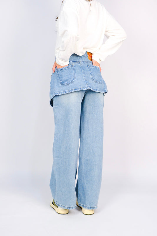 Джинсы wide-leg с баской XSL26036 — Синий