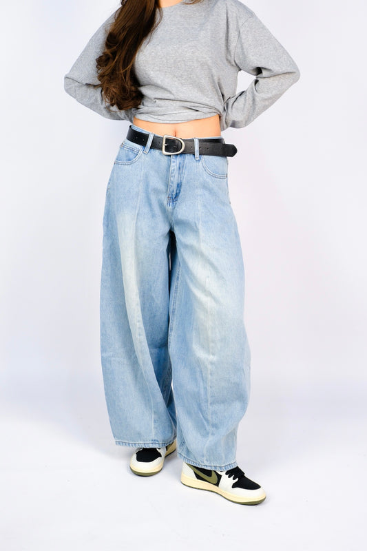 Джинсы баллон с ремнём XSL26115 — Синий
