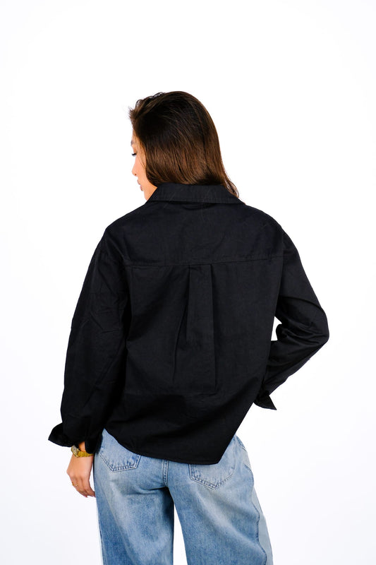 Рубашка оверсайз с вышивкой — Чёрный