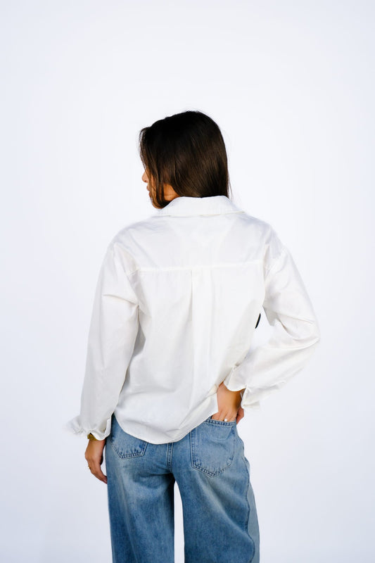 Рубашка оверсайз с вышивкой — Белый