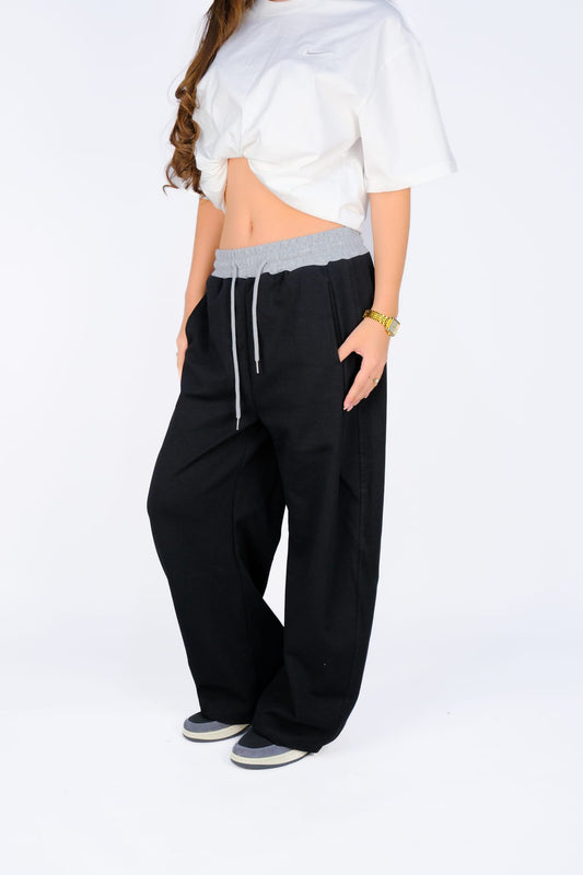 Брюки широкие на шнурке — Чёрный