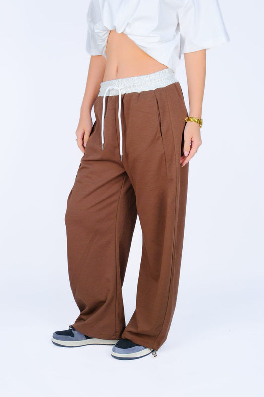 Брюки широкие на шнурке — Коричневый