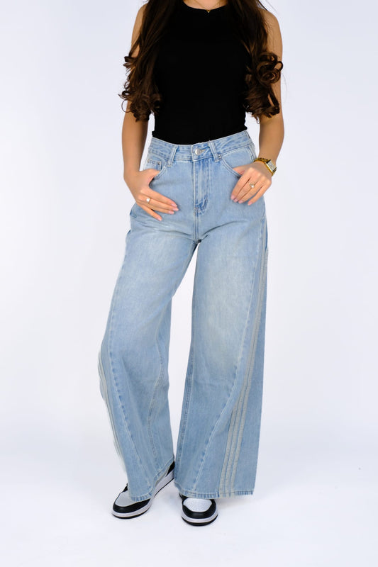 Джинсы wide-leg в полоску — Голубой