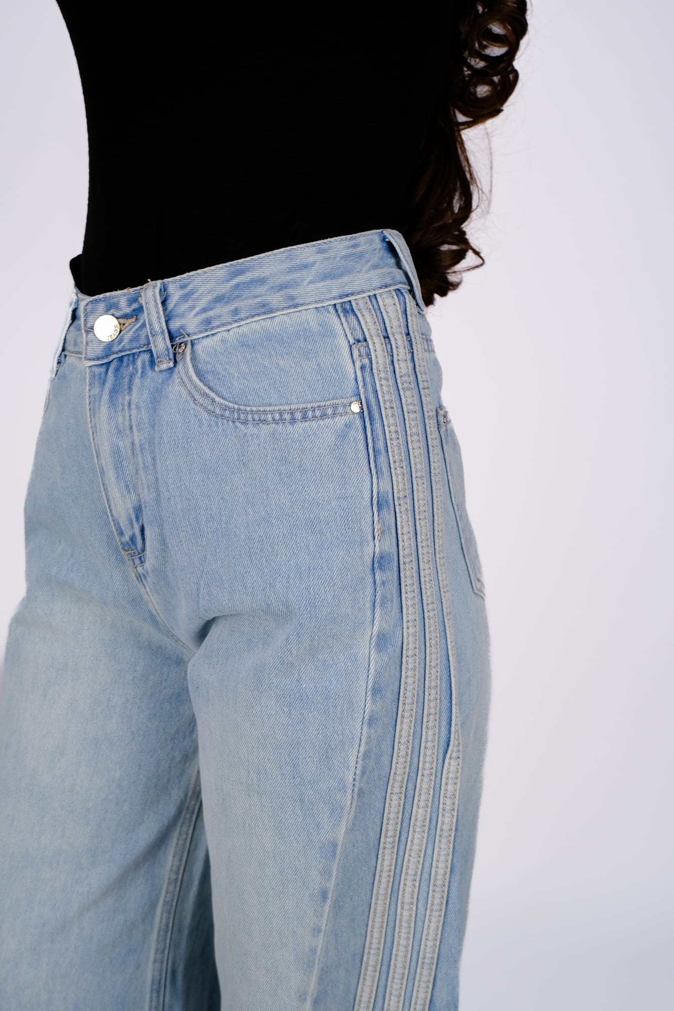 Джинсы wide-leg в полоску — Голубой