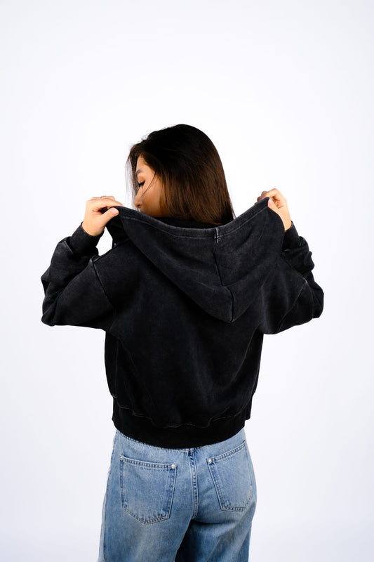 Худи зип вош укороченный — Чёрный
