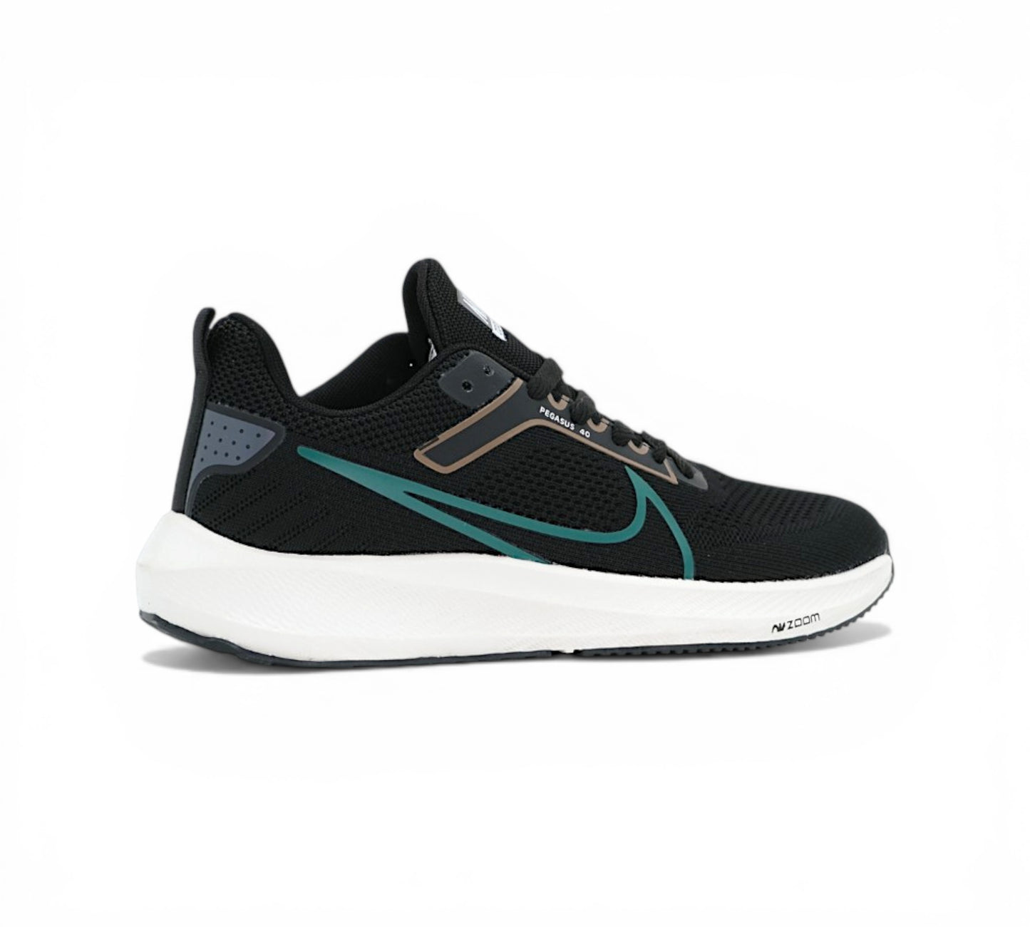 Кроссовки Nike Zoom Pegasus чёрные с зелёным, вид сбоку