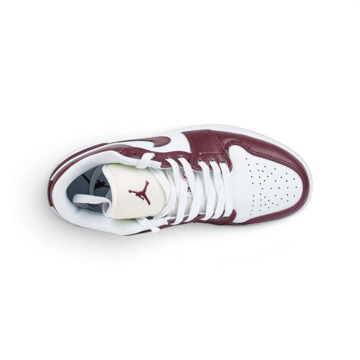 Nike Air Jordan 1 Low Team Red бордово-белые кроссовки — вид сверху | GAMEOVERSHOP