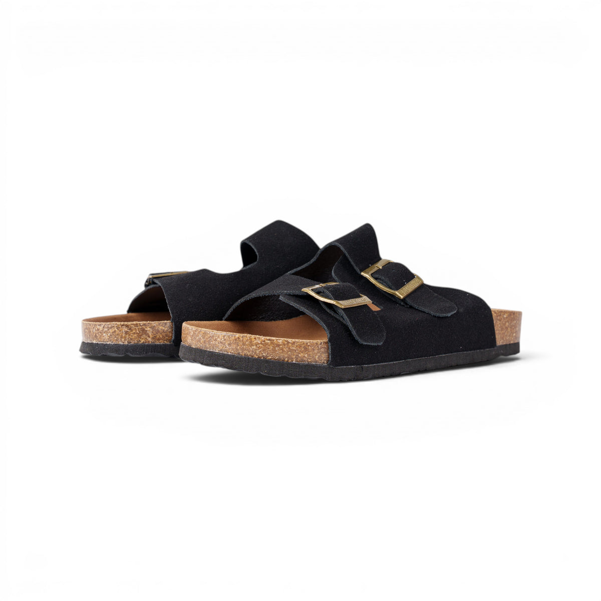 Birkenstock Arizona чёрные сланцы — пара, вид спереди сбоку | GAMEOVERSHOP