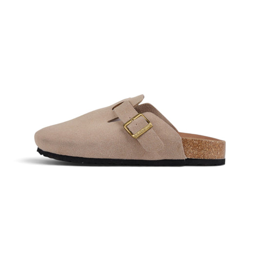 Birkenstock Arizona песочные замшевые сабо — вид сбоку | GAMEOVERSHOP