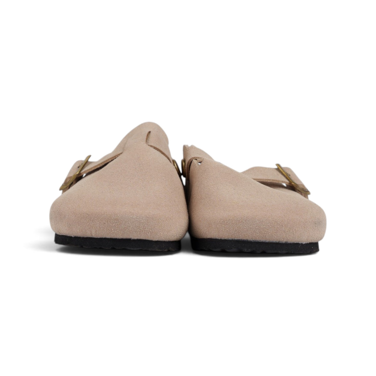 Birkenstock Arizona песочные замшевые сабо — пара, вид сзади крупным планом | GAMEOVERSHOP