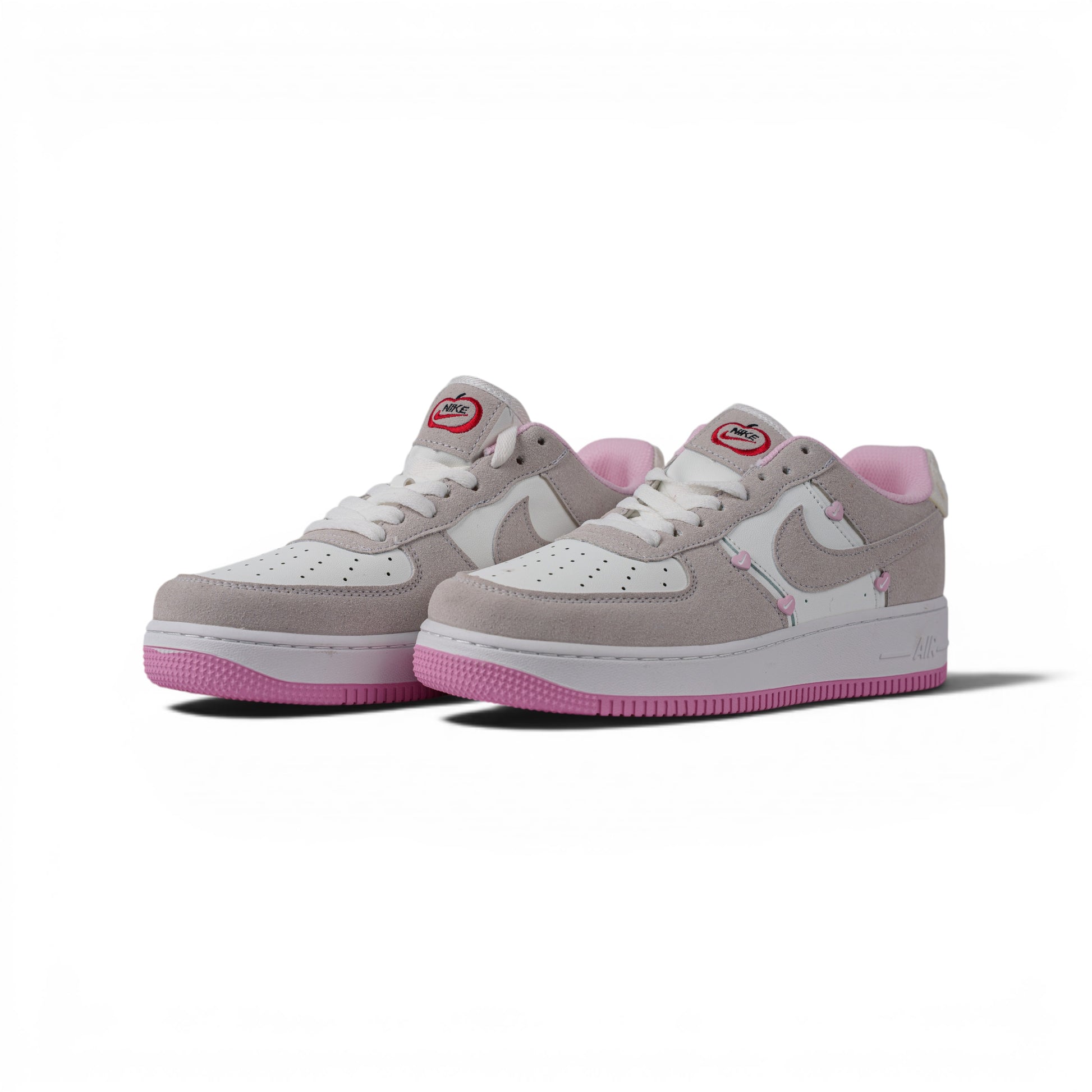 Nike Air Force 1 Low серо-розовые кроссовки — пара, вид спереди | GAMEOVERSHOP