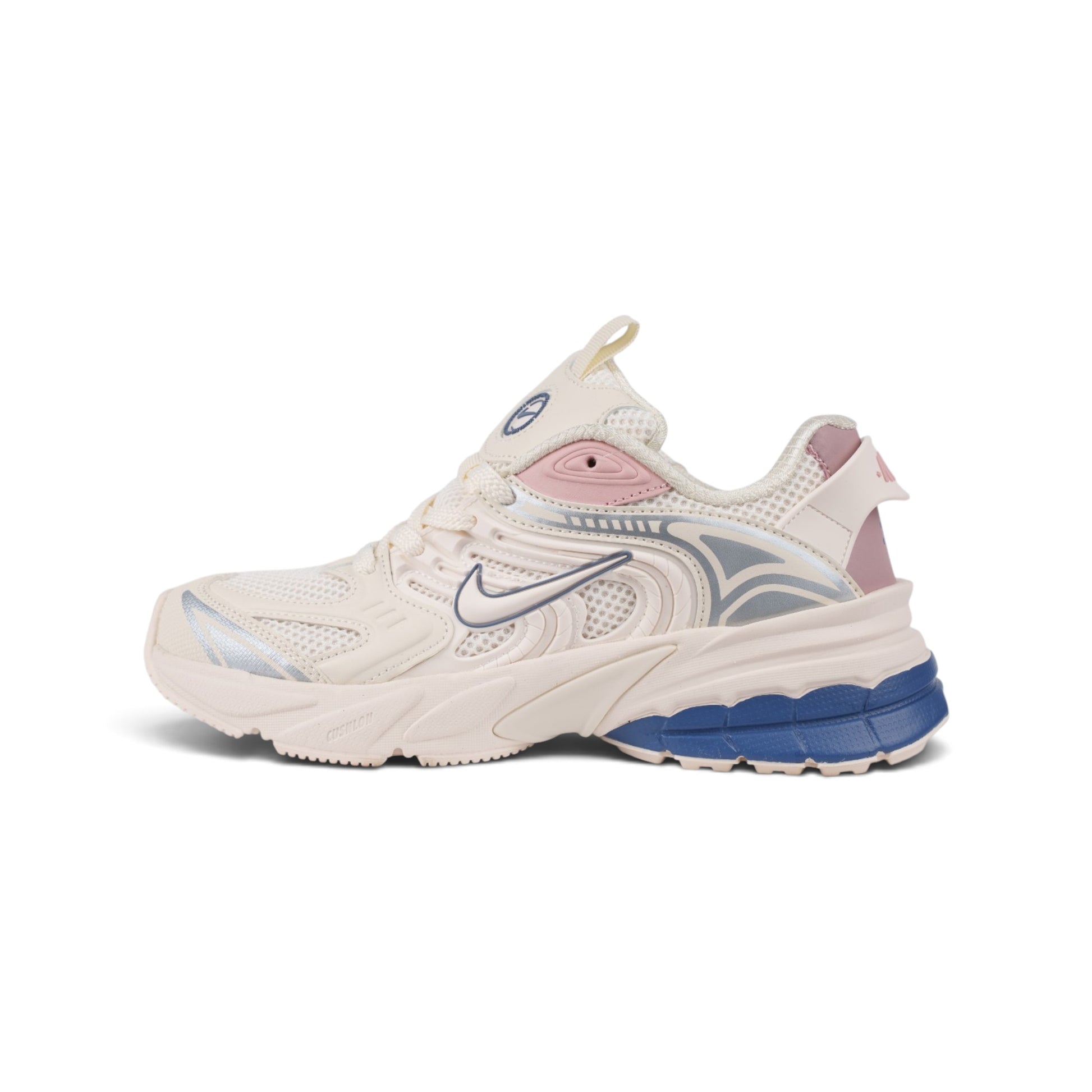 Nike V2K Run кремово-белые кроссовки с розовым и синим — вид сбоку | GAMEOVERSHOP