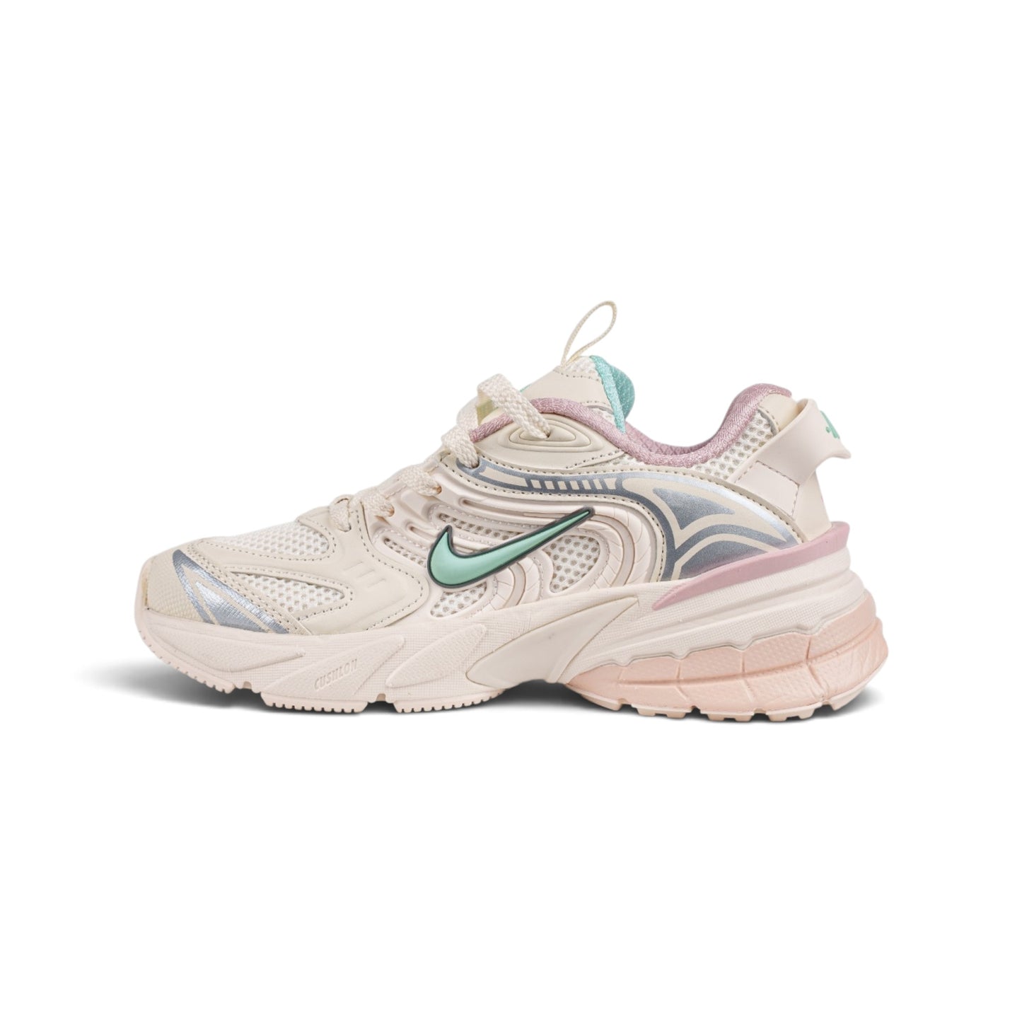 Nike V2K Run белые кроссовки с мятным свушем — вид сбоку | GAMEOVERSHOP
