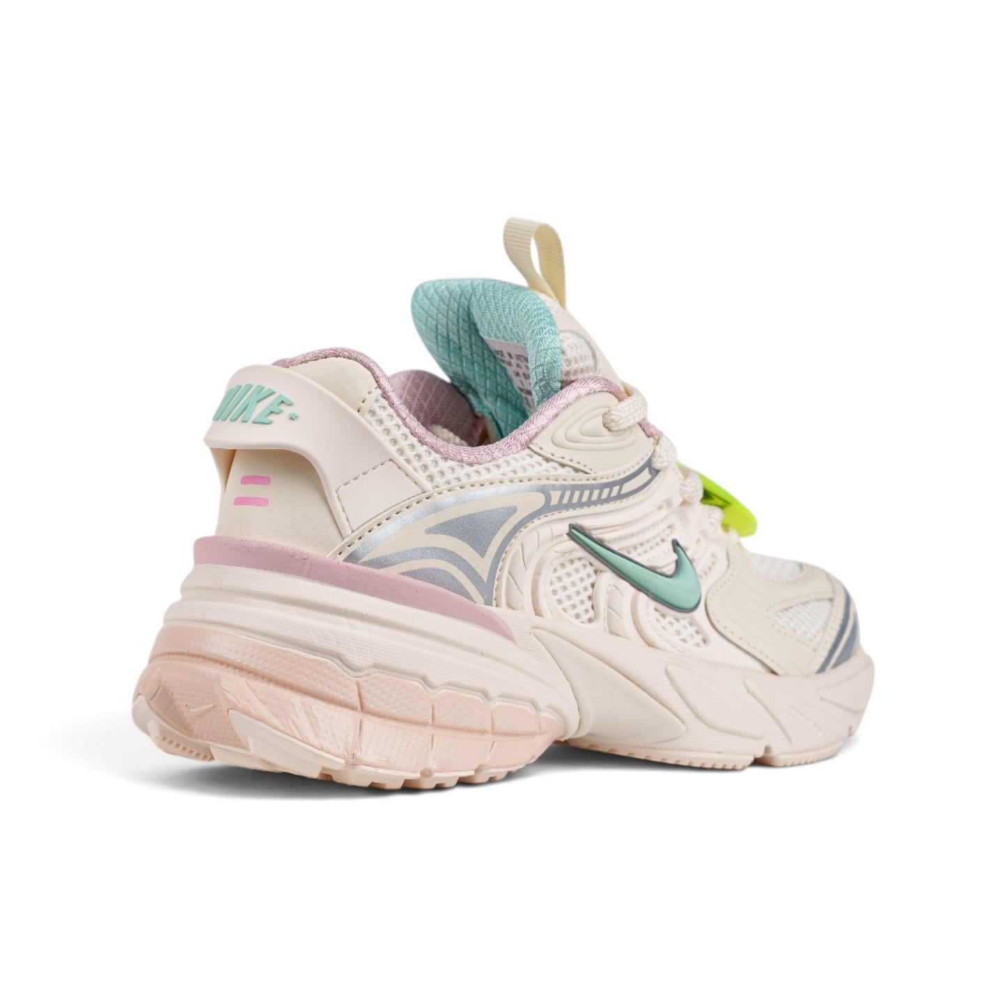 Nike V2K Run белые кроссовки с мятным свушем — вид сзади крупным планом | GAMEOVERSHOP