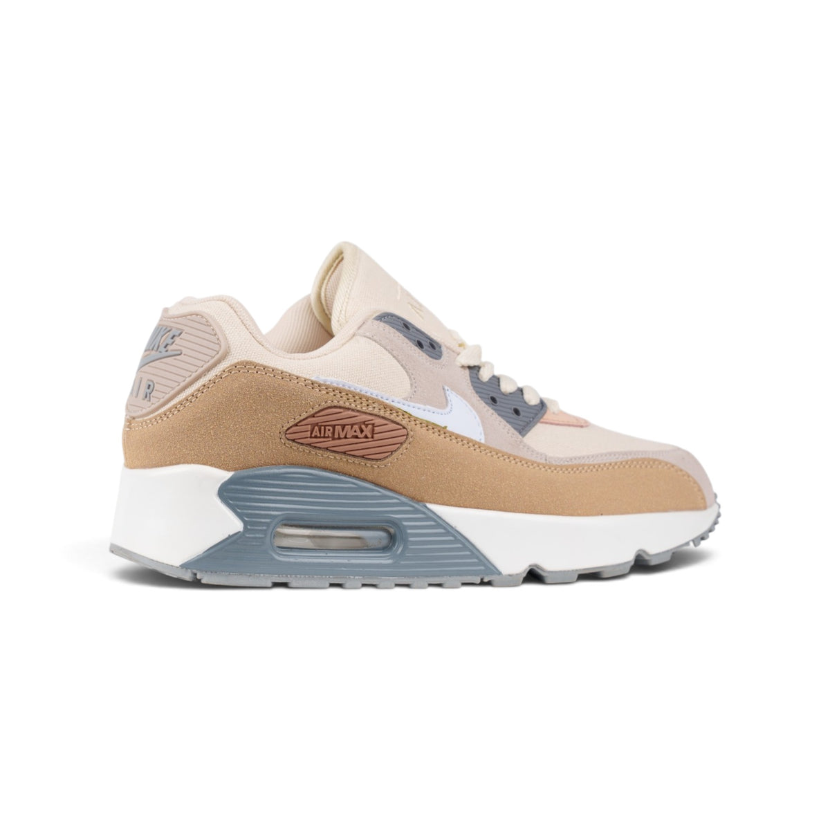 Nike Air Max 90 бежевые кроссовки — вид сбоку, крупный план деталей | GAMEOVERSHOP