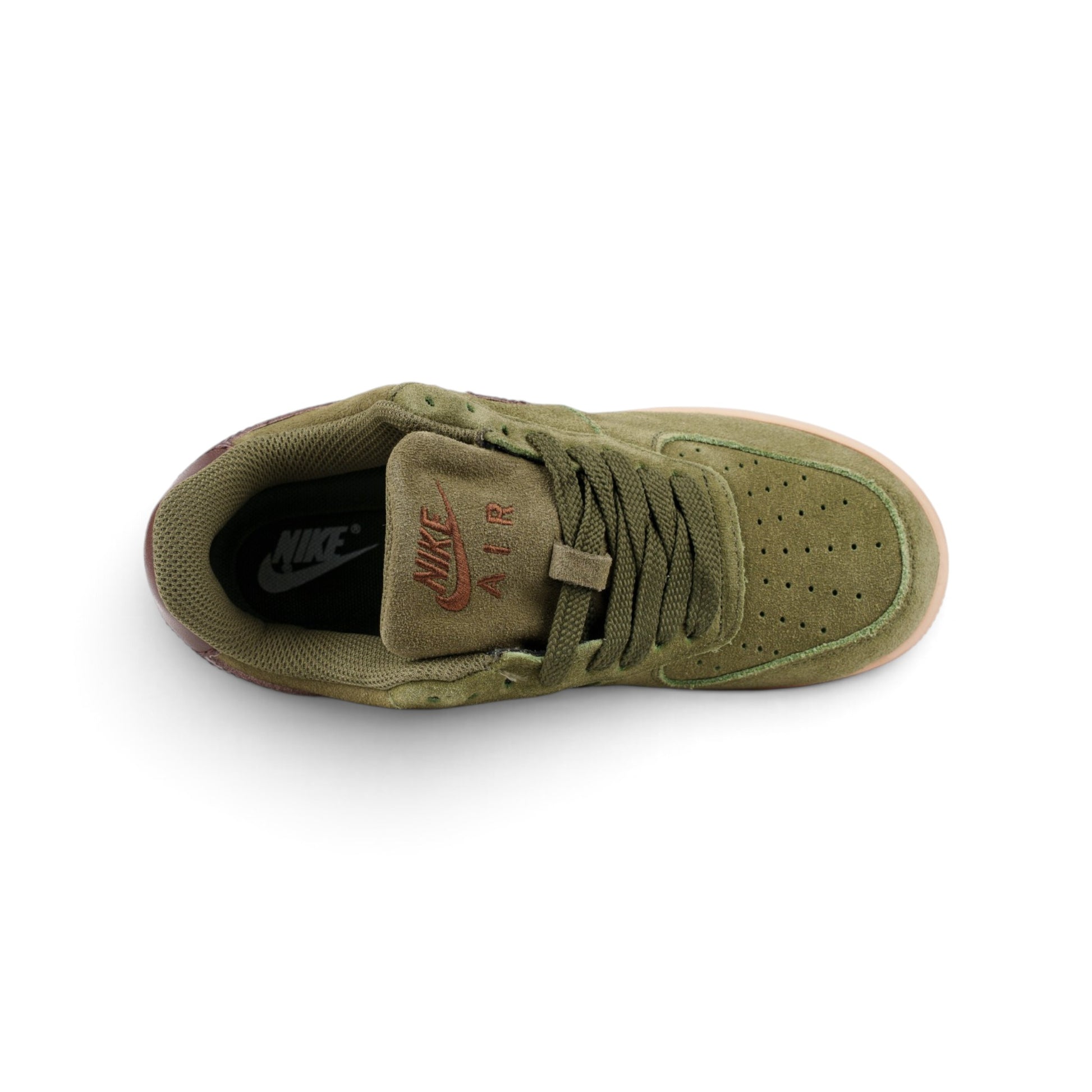 Nike Air Force 1 замшевые кроссовки цвета хаки — вид сверху | GAMEOVERSHOP