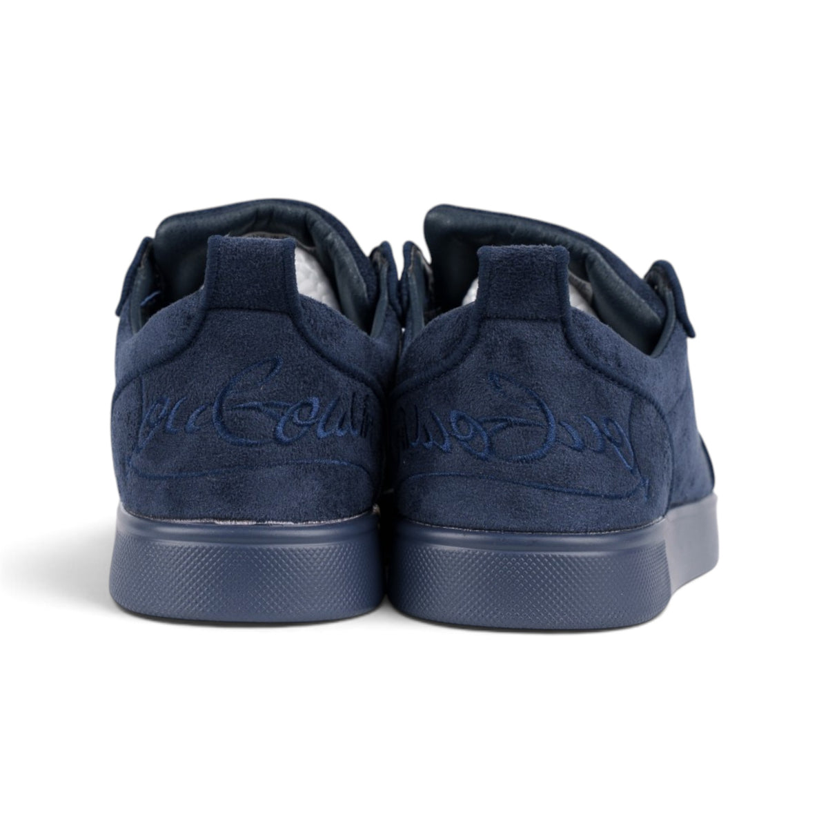 Christian Louboutin Louis Junior тёмно-синие замшевые кроссовки — пара, вид сзади | GAMEOVERSHOP