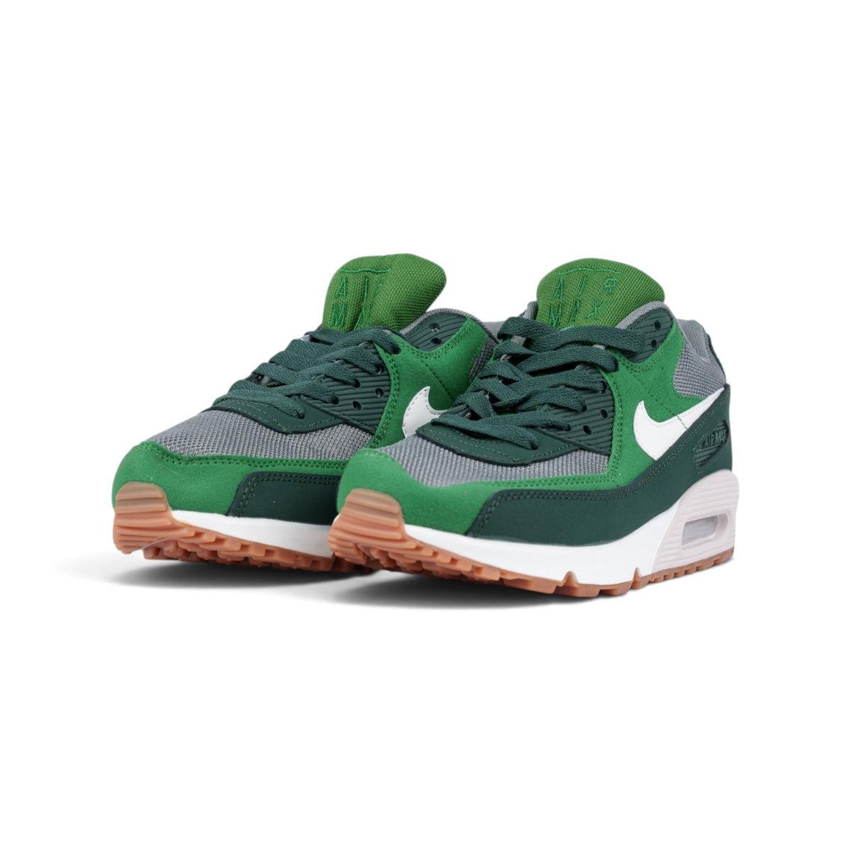 Nike Air Max 90 зелёные кроссовки — пара, вид спереди сбоку | GAMEOVERSHOP