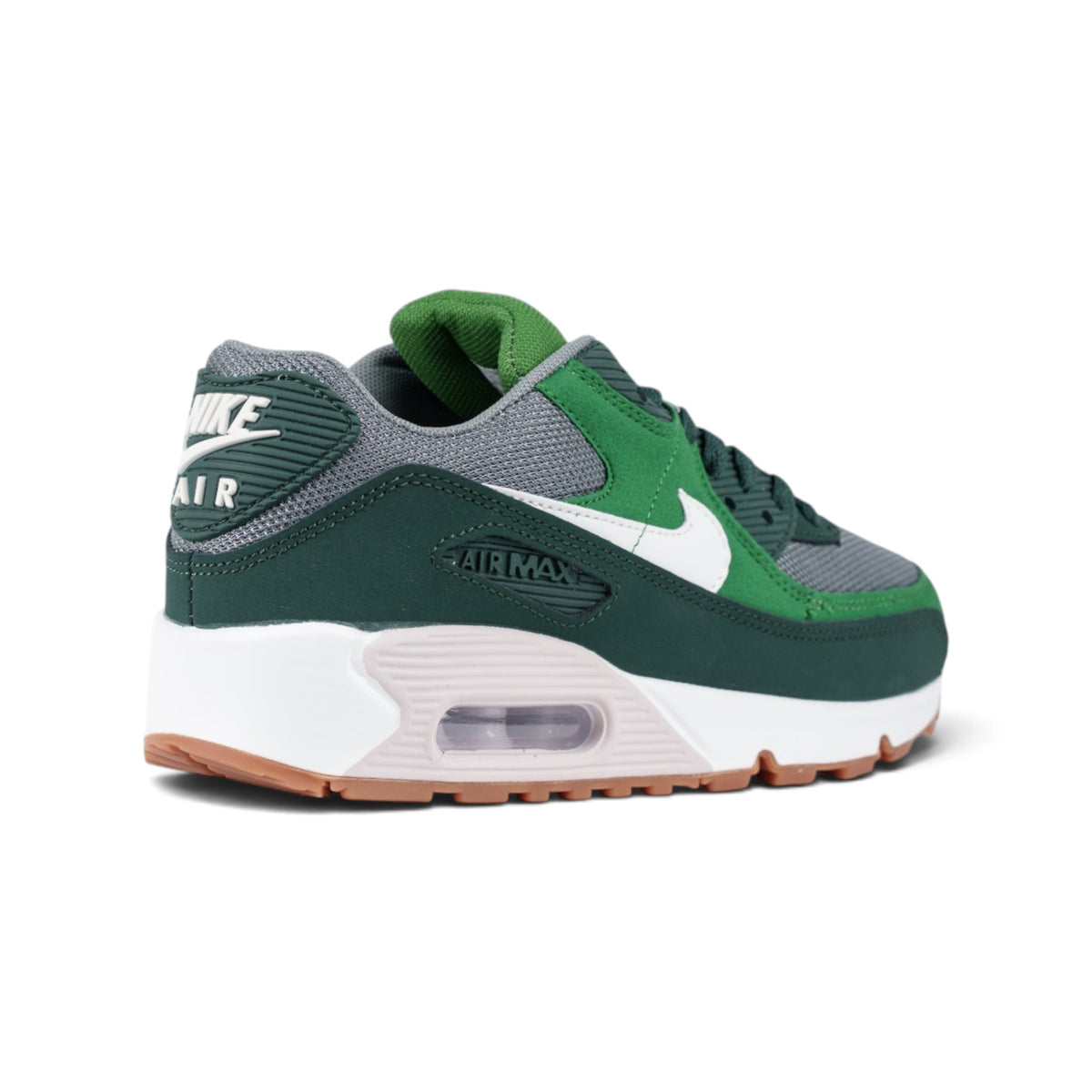 Nike Air Max 90 зелёные кроссовки — вид сбоку, крупный план деталей | GAMEOVERSHOP