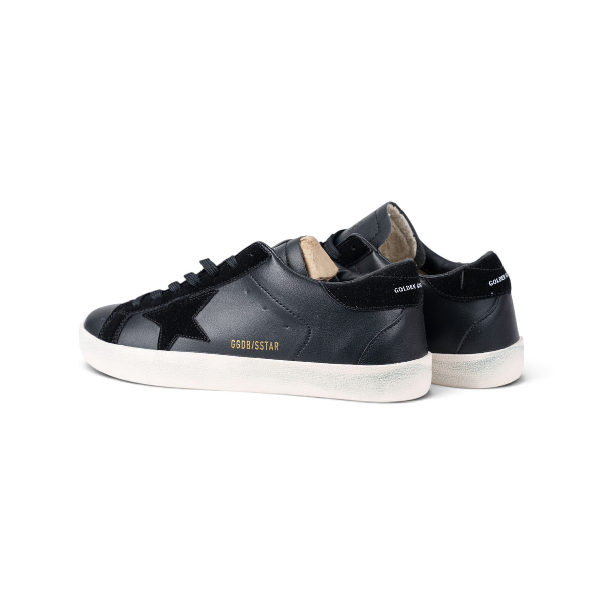 Golden Goose Superstar чёрные кроссовки — пара, вид сзади | GAMEOVERSHOP