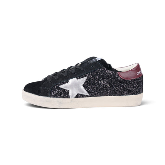 Golden Goose Superstar чёрные кроссовки с глиттером — вид сбоку | GAMEOVERSHOP