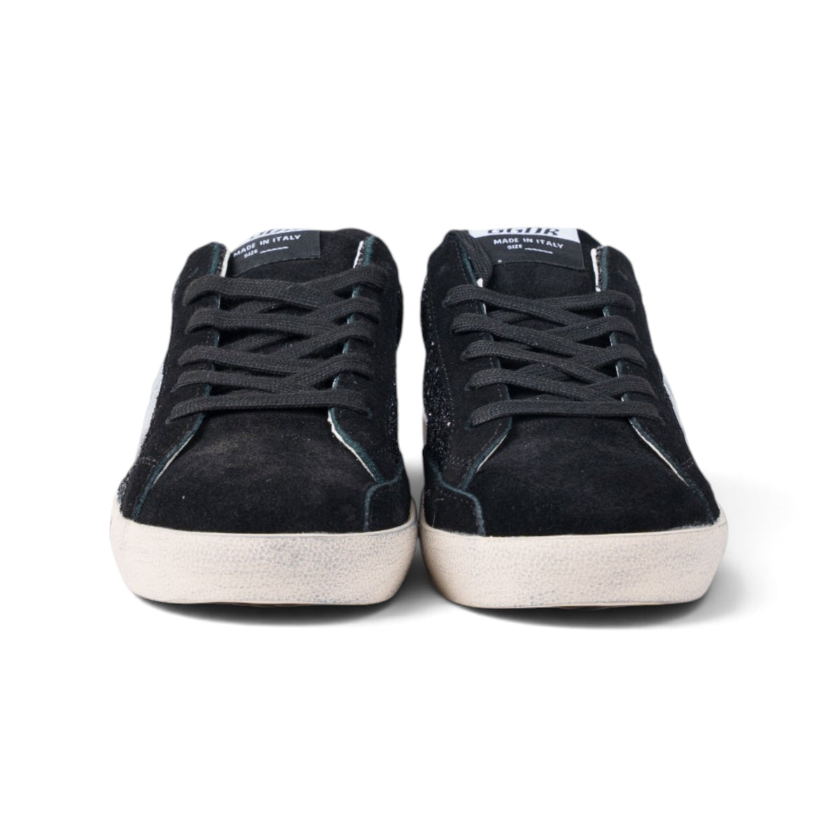 Golden Goose Superstar чёрные кроссовки с глиттером — пара, вид спереди | GAMEOVERSHOP