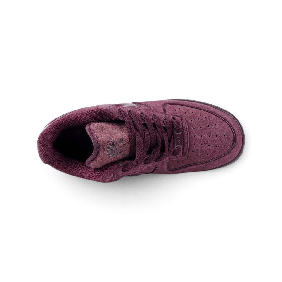 Nike Air Force 1 Low бордовые замшевые кроссовки — вид сверху | GAMEOVERSHOP