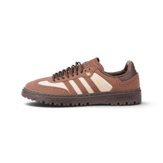 Adidas Samba коричневые кроссовки — вид сбоку, брогг-перфорация | GAMEOVERSHOP