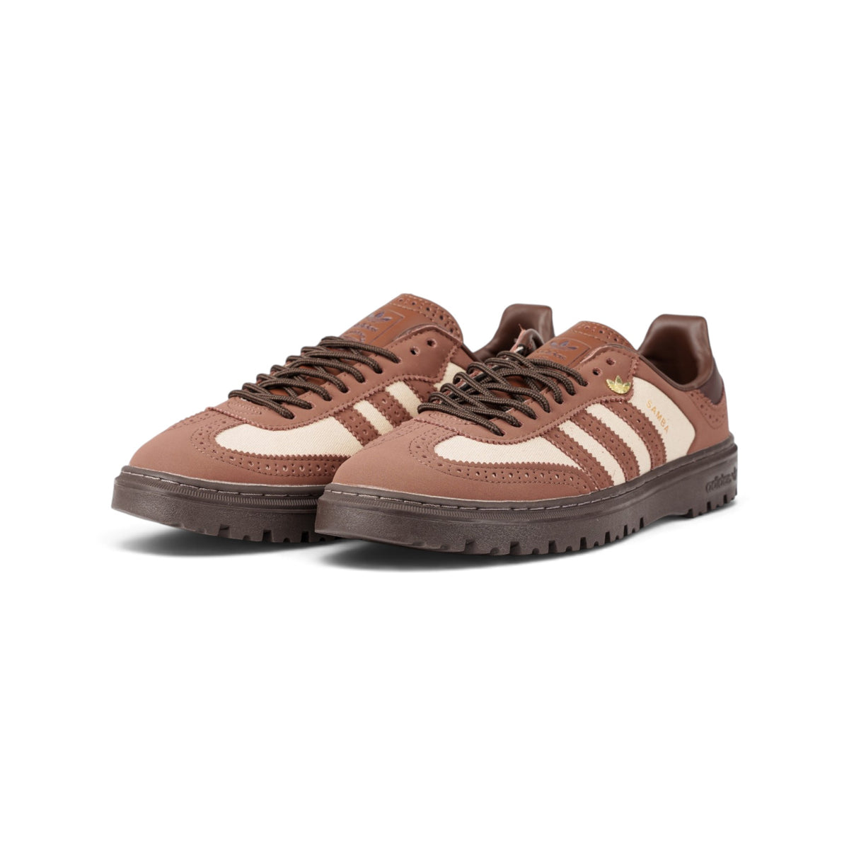Adidas Samba коричневые кроссовки — пара, вид спереди сбоку | GAMEOVERSHOP
