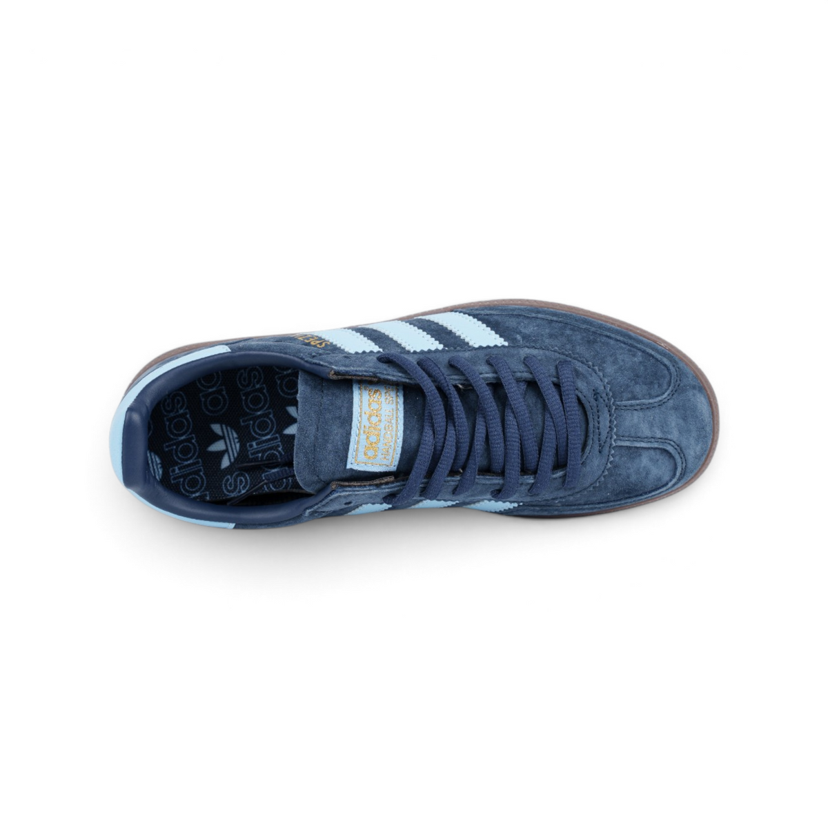 Adidas Handball Spezial тёмно-синие кроссовки — вид сверху, шнуровка и язык | GAMEOVERSHOP