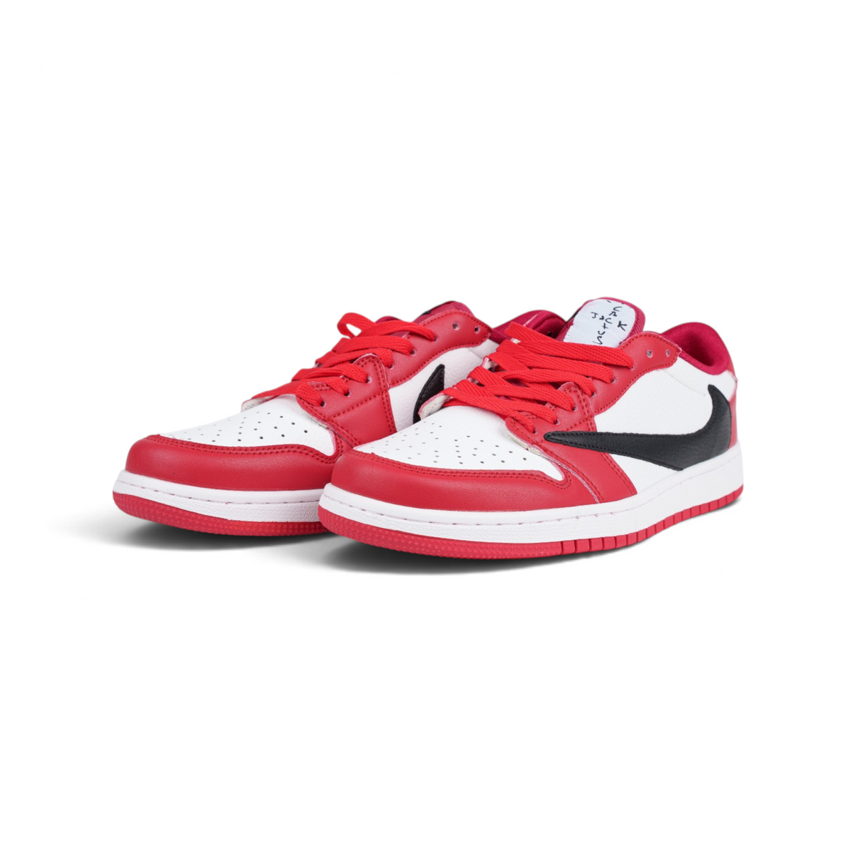 Nike Air Jordan 1 Low Travis Scott красно-белые кроссовки — пара, вид спереди сбоку | GAMEOVERSHOP