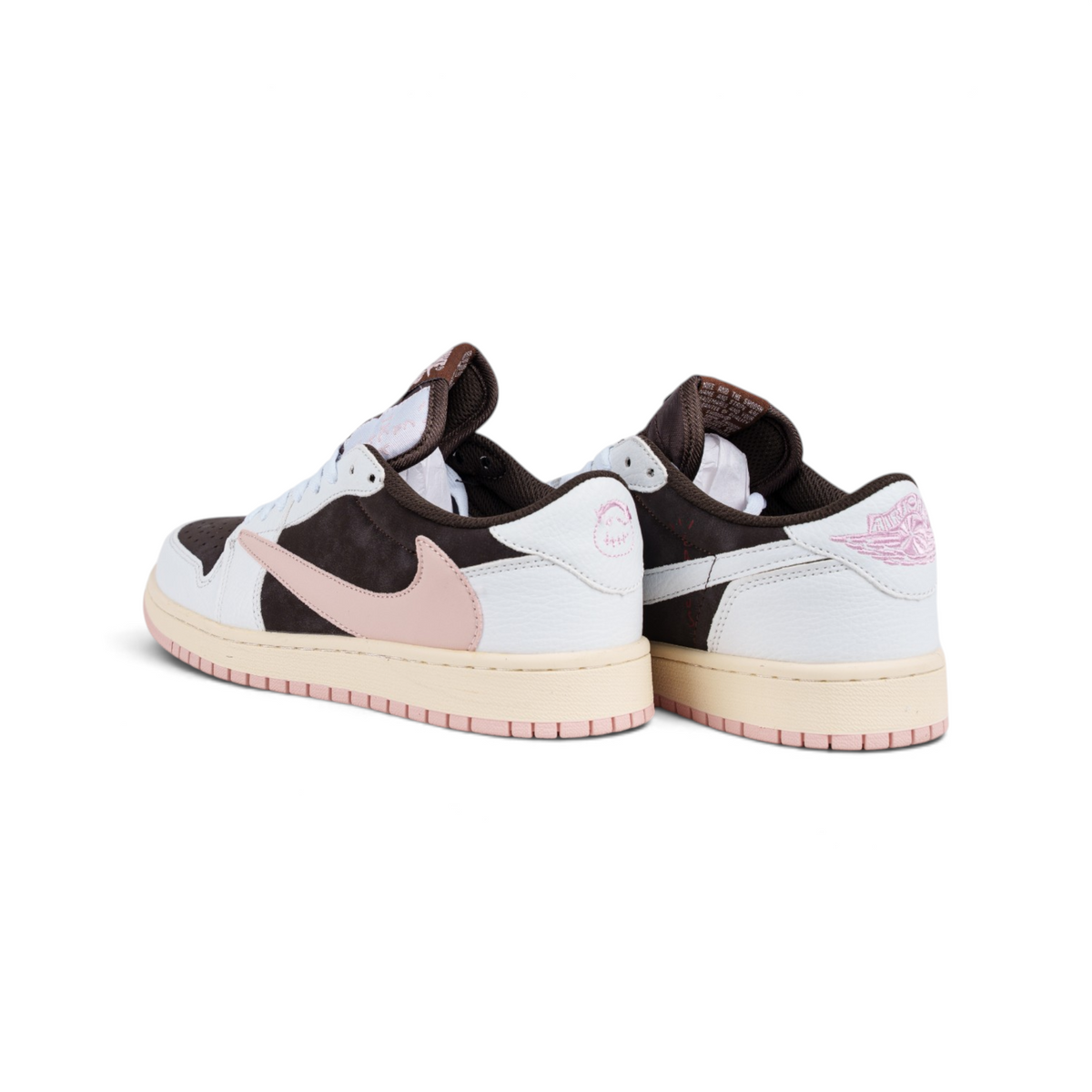 Nike Air Jordan 1 Low Travis Scott Pink Brown коричнево-розовые кроссовки — пара, вид сзади сбоку | GAMEOVERSHOP