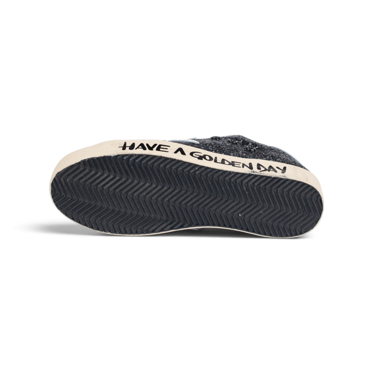 Golden Goose Superstar чёрные глиттерные с белой звездой кроссовки — подошва | GAMEOVERSHOP