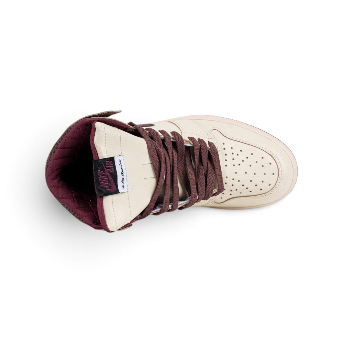 Nike Air Jordan 1 High OG A Ma Maniere кремовые кроссовки с бордовым — вид сверху | GAMEOVERSHOP