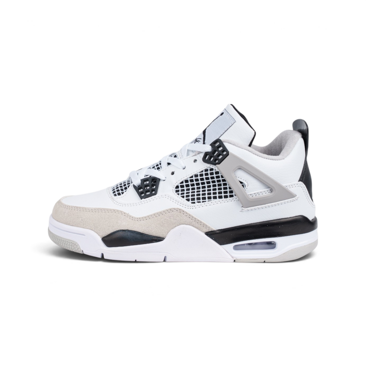 Nike Air Jordan 4 Retro Military Black белые с бежевыми вставками кроссовки — вид сбоку | GAMEOVERSHOP