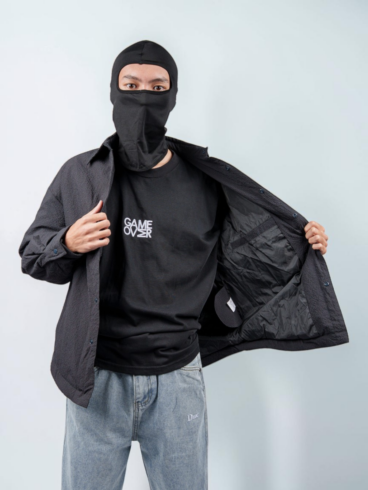 Jacket GO Total Black тёмная куртка-рубашка — открытая застёжка, виден стёганый подклад | GAMEOVERSHOP