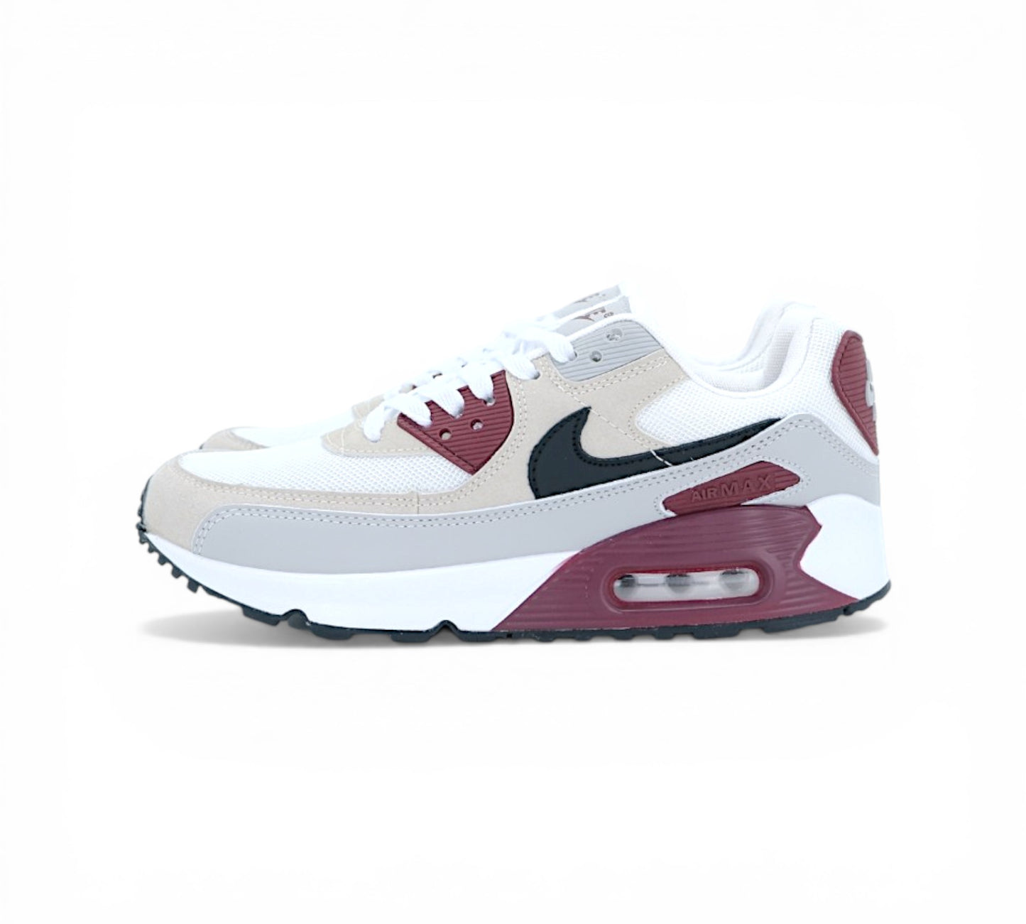 Кроссовки Nike Air Max 90, бело-бордовые, вид сбоку