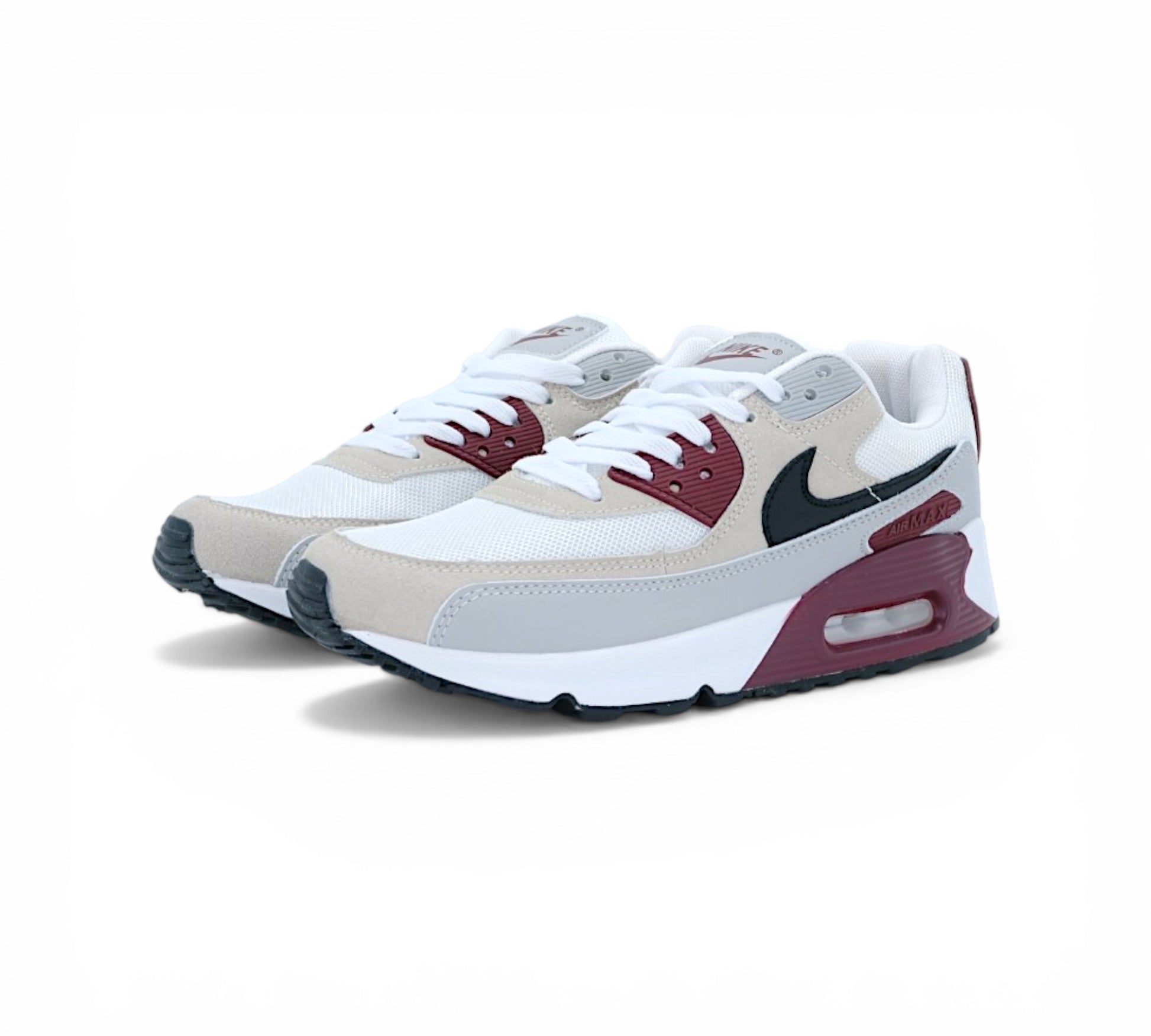 Кроссовки Nike Air Max 90, бело-бордовые, вид сбоку
