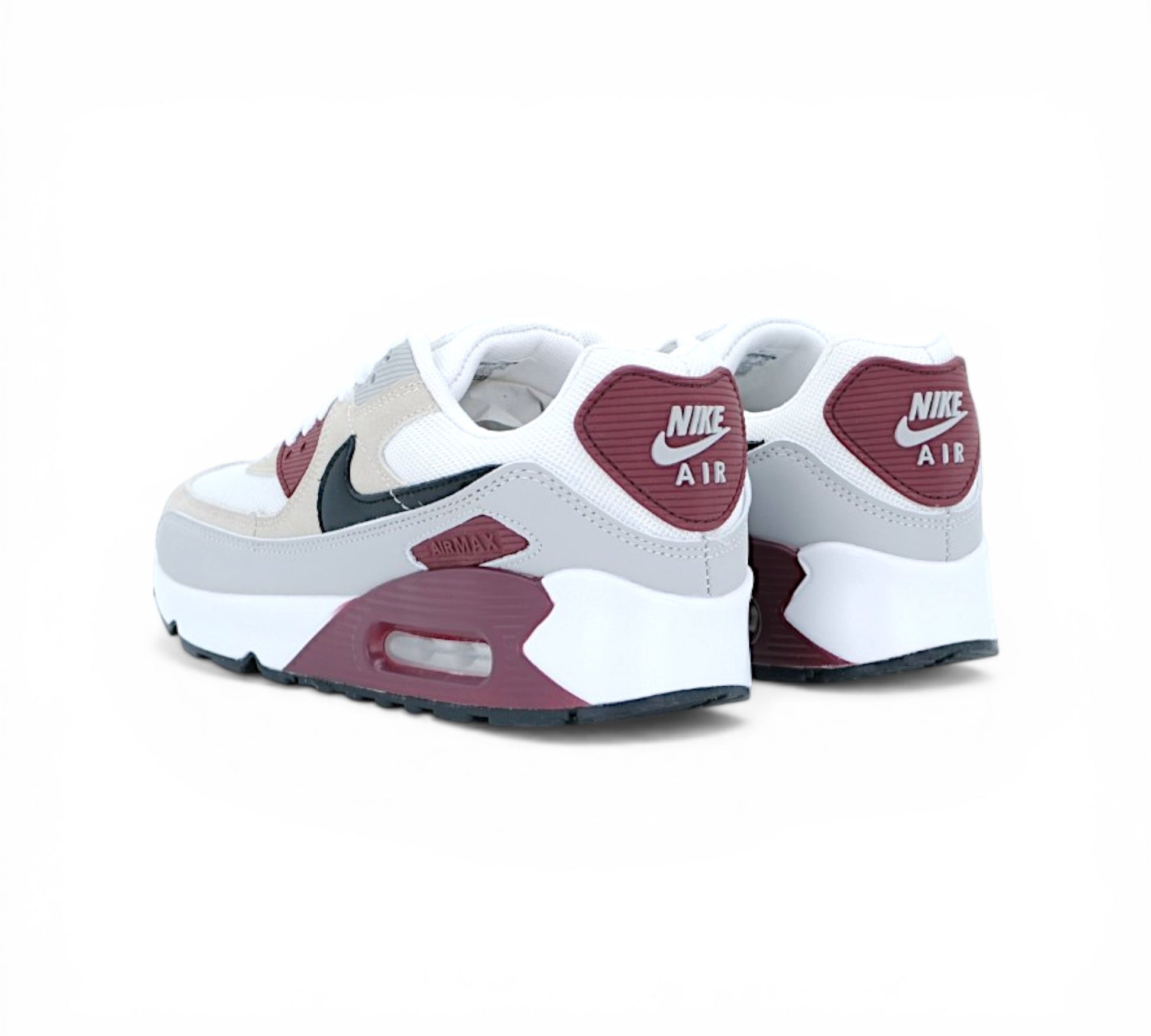 Кроссовки Nike Air Max 90, бело-бордовые, вид сбоку