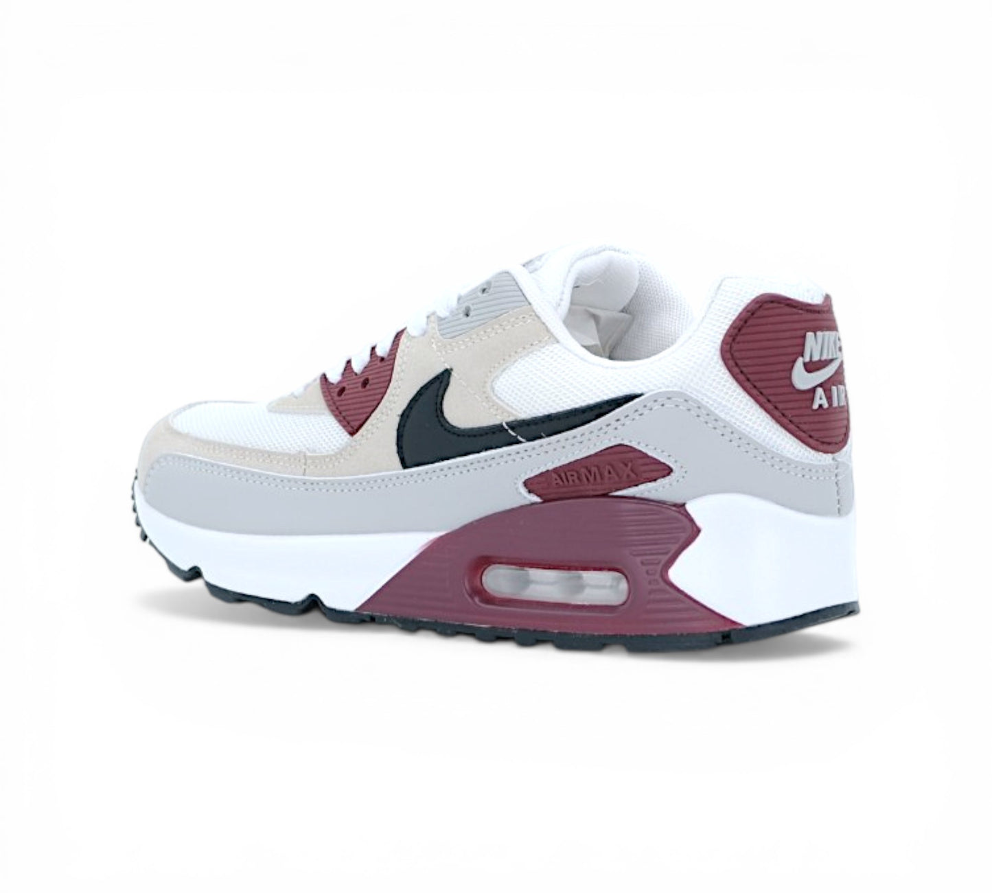 Кроссовки Nike Air Max 90, бело-бордовые, вид сбоку