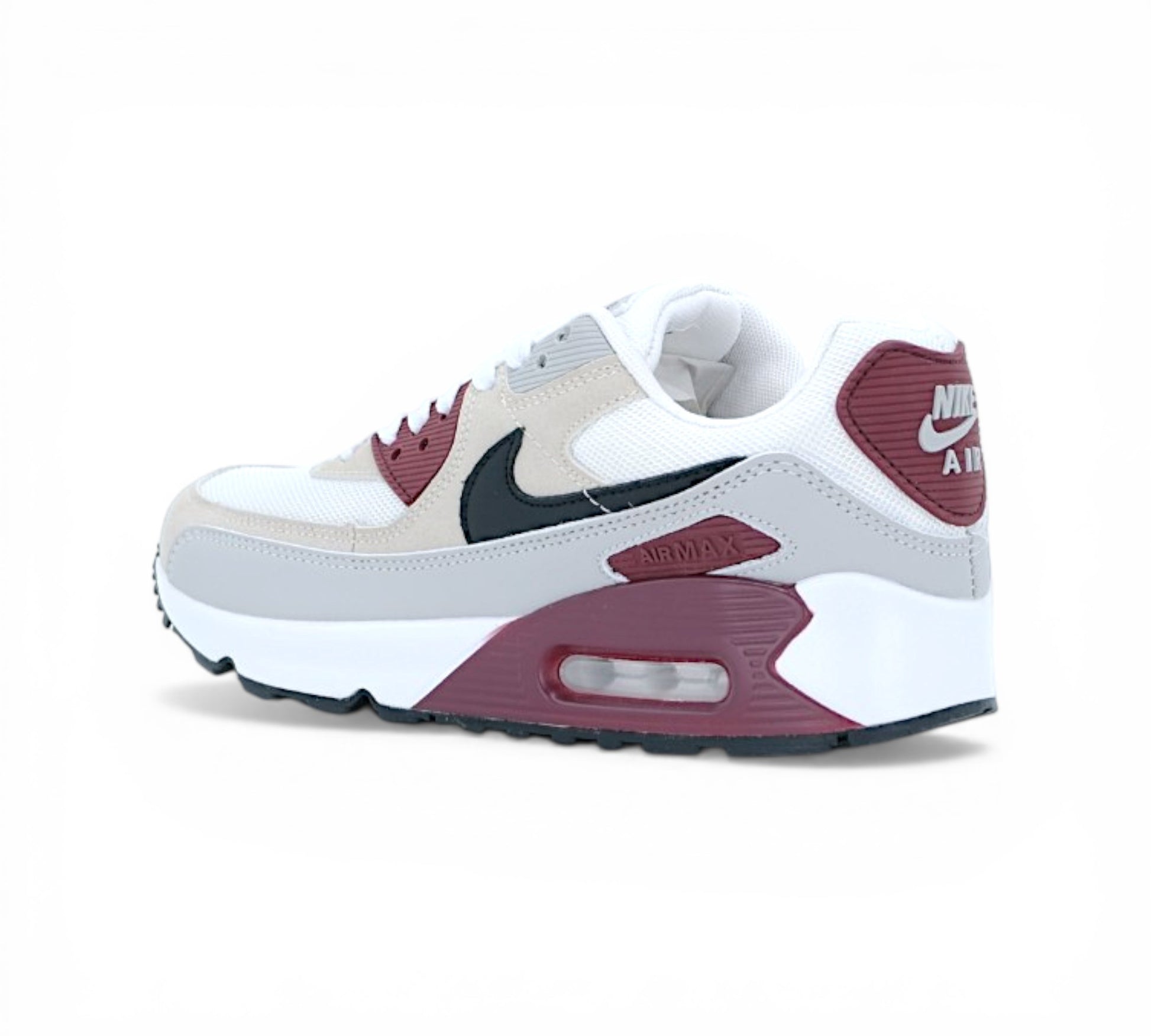 Кроссовки Nike Air Max 90, бело-бордовые, вид сбоку