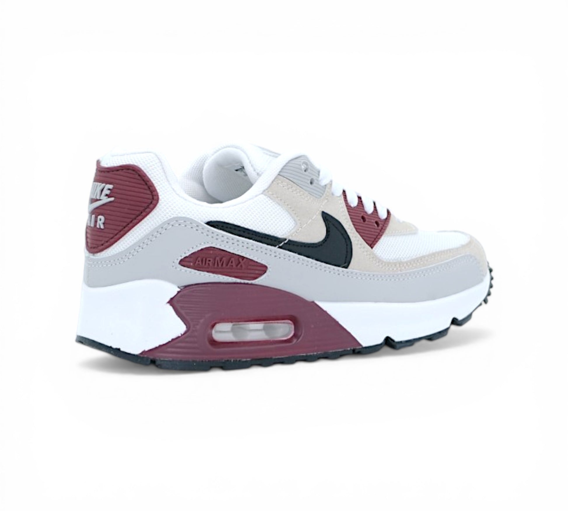 Кроссовки Nike Air Max 90, бело-бордовые, вид сбоку