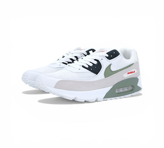 Кроссовки Nike Air Max 90, бело-оливковые, вид сбоку