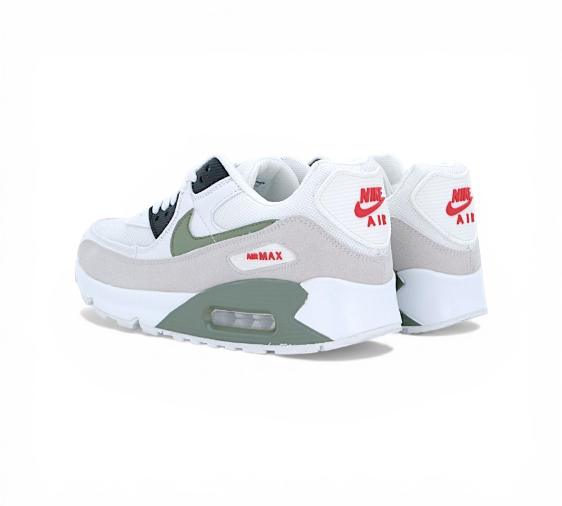 Кроссовки Nike Air Max 90, бело-оливковые, вид сбоку