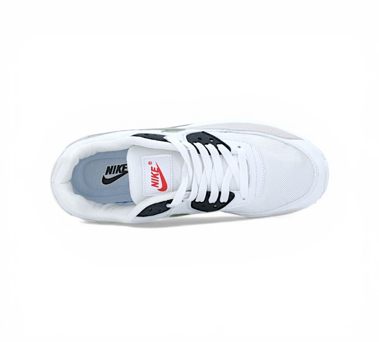 Кроссовки Nike Air Max 90, бело-оливковые, вид сбоку