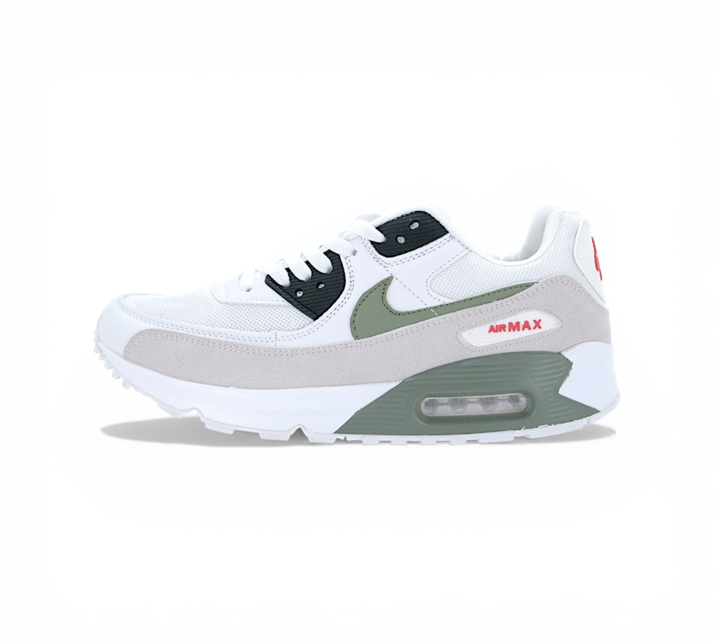 Кроссовки Nike Air Max 90, бело-оливковые, вид сбоку