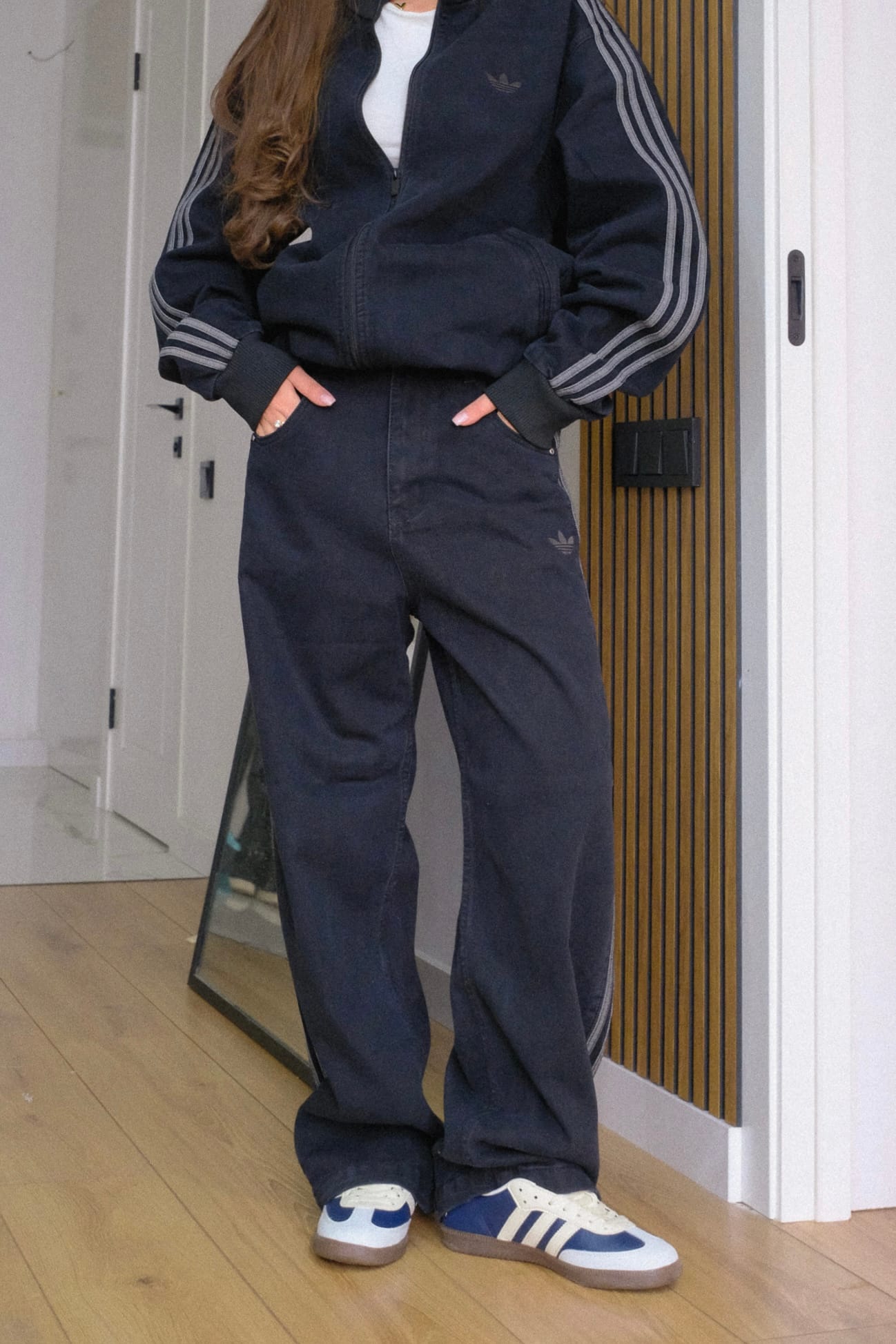 Куртка Adidas с 3 полосами + Брюки Adidas с 3 полосами — Чёрный