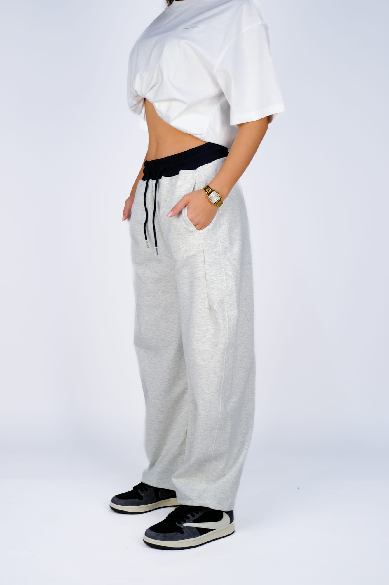 Брюки широкие на шнурке — Светло-серый